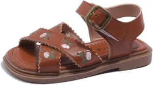 Kids Platform Sandals Open Toe Embroidered Buckle Casual Shoes Ankle Strap Close Back Summer Flat Sandal For Boy