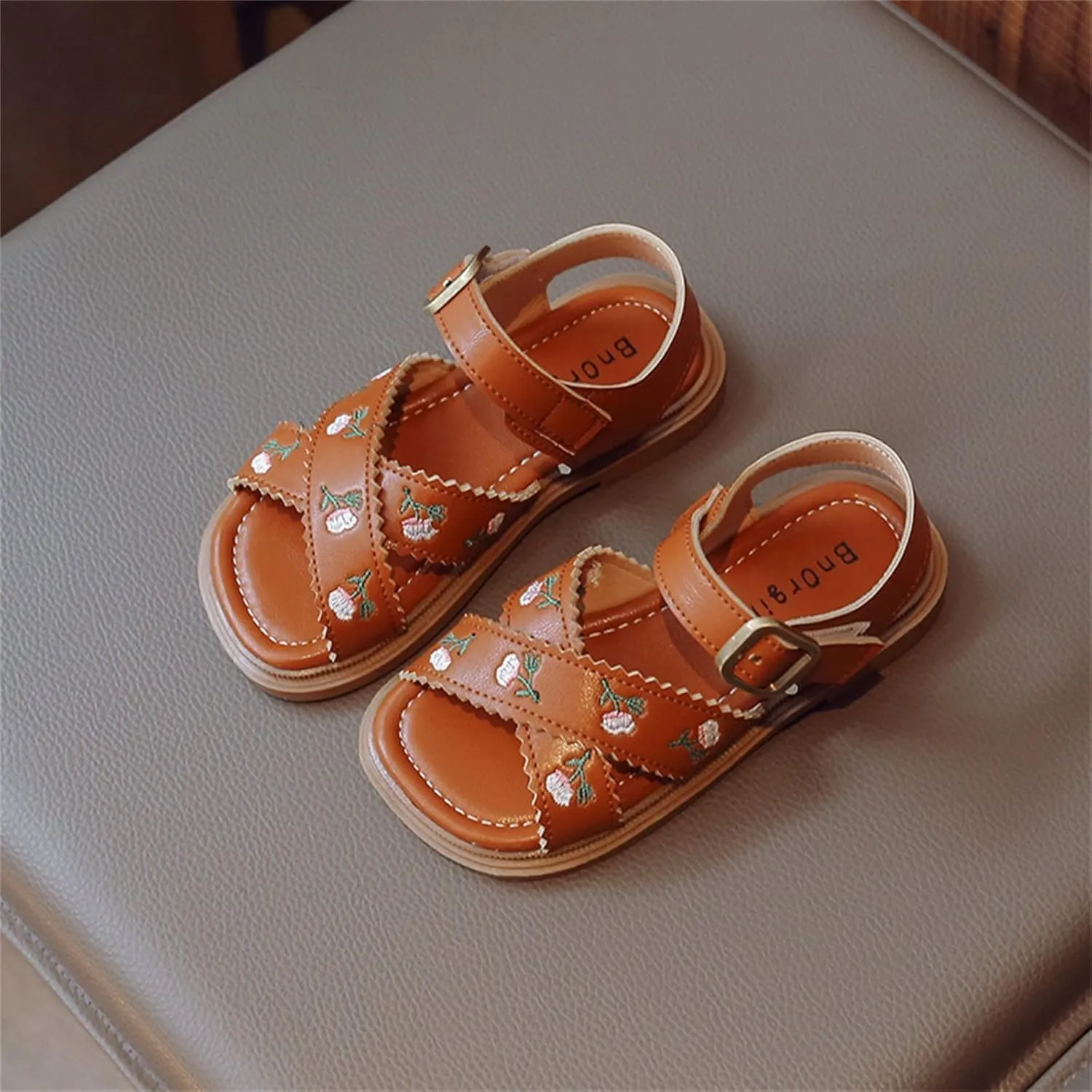 Kids Platform Sandals Open Toe Embroidered Buckle Casual Shoes Ankle Strap Close Back Summer Flat Sandal For Boy