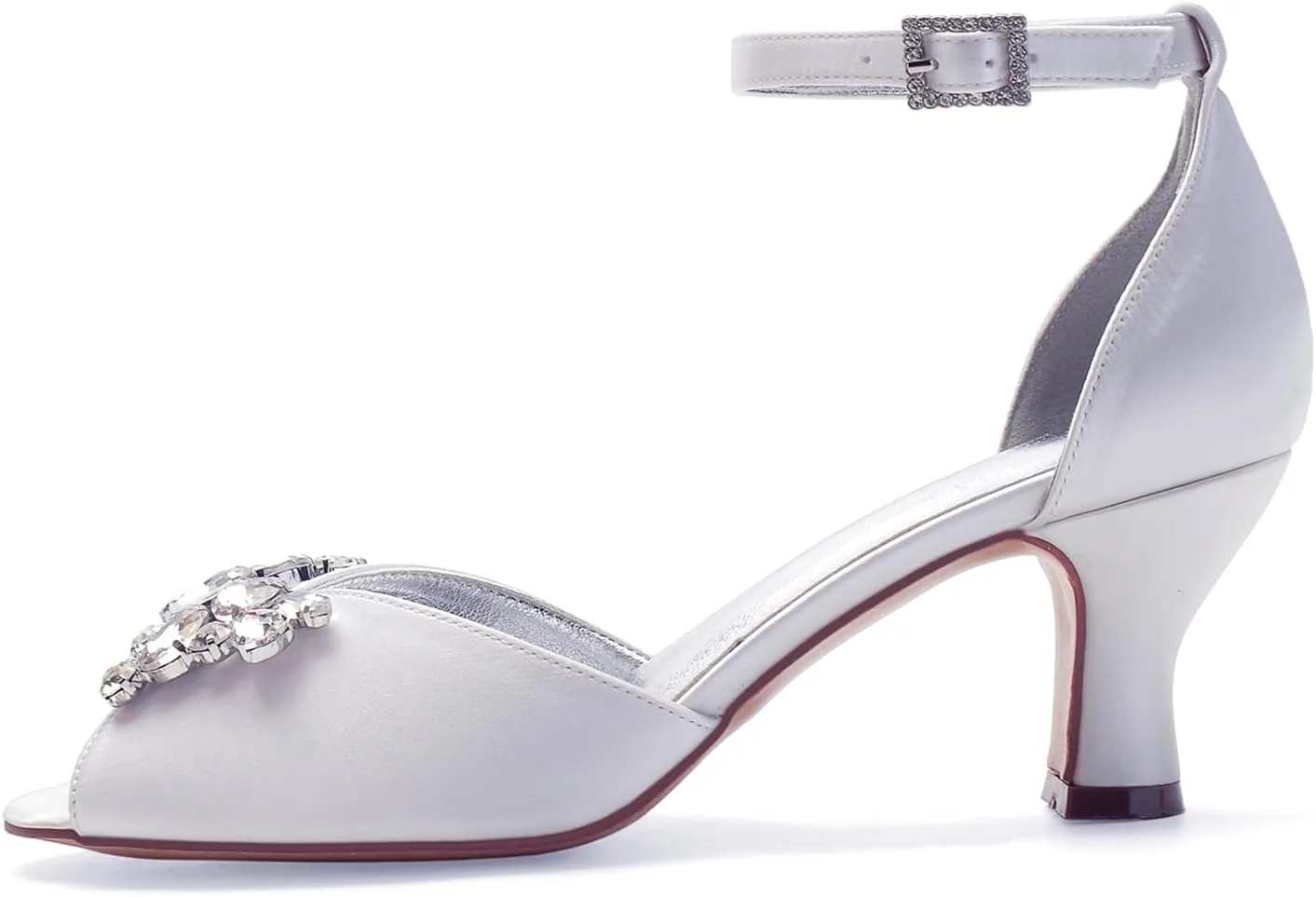 Kitten Heel Peep Toe Bridal Shoes with Bow Womens for Wedding Pumps Rhinestones Ankle Buckle High Heel Sandals Pointy Toe Evening Party Bride
