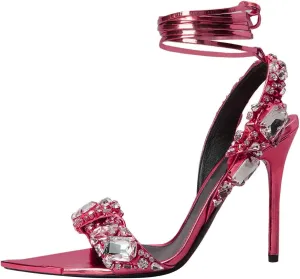 Kluolandi Women's Strappy Stiletto Heels with Crystal Lace Up Gladiator Sexy Open Toe High Heeled Sandals Gold Heels for Women