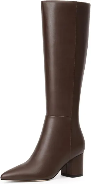 Knee High Boots for Women Chunky Heel Pointed Toe Boots Side Zipper Long Boots