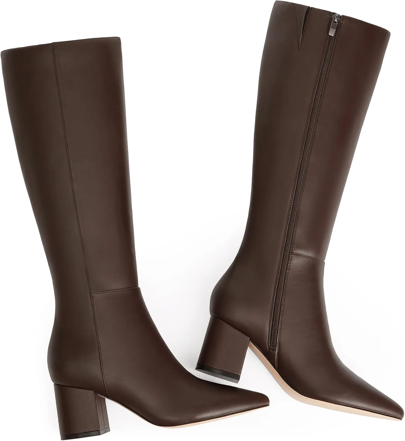 Knee High Boots for Women Chunky Heel Pointed Toe Boots Side Zipper Long Boots