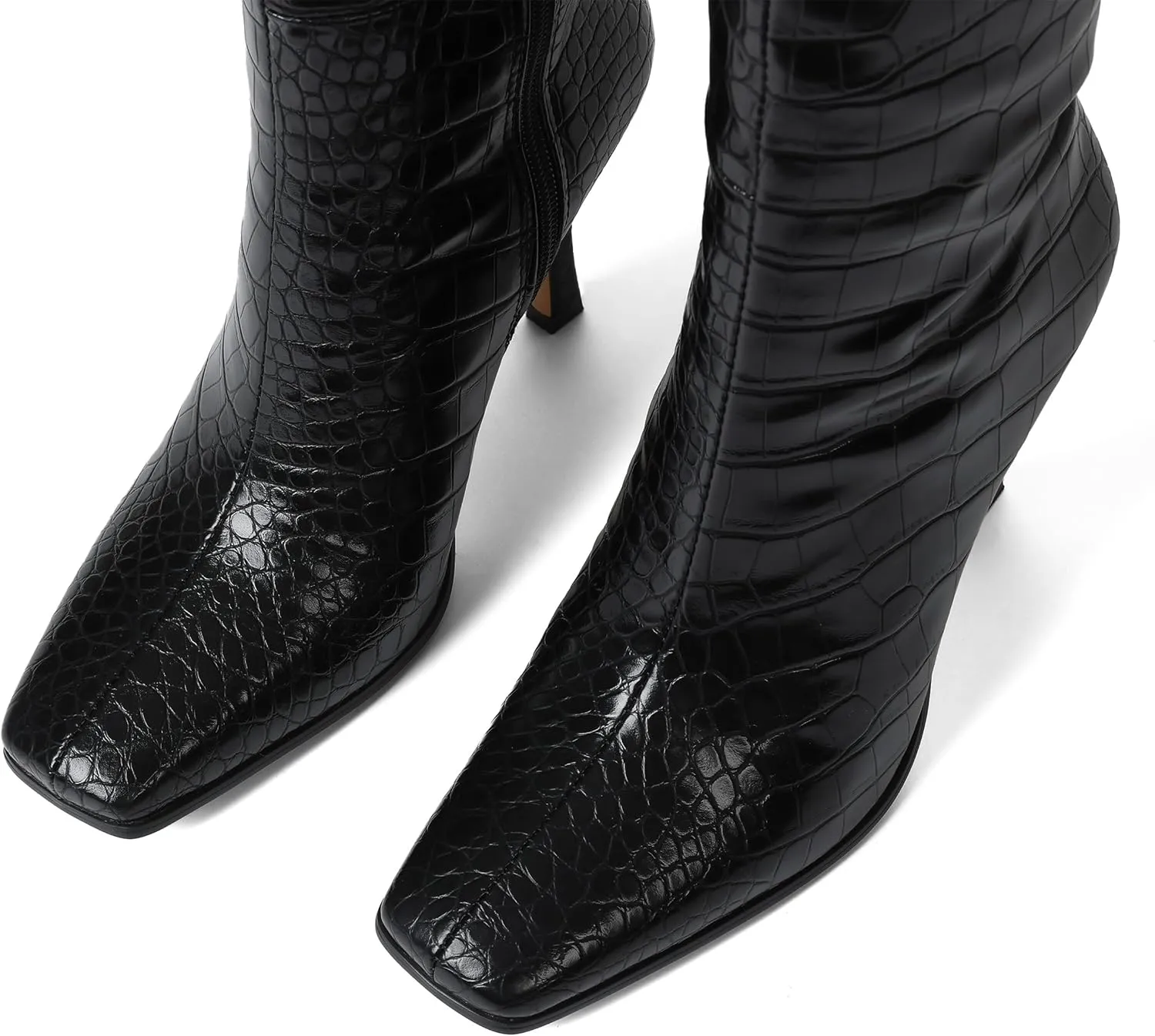 Knee High Boots, Women Thigh High Tall Leather Square Toe 3.74 In Stiletto Heel Sexy Fashion Side Zipper Fall Winter Long Boots