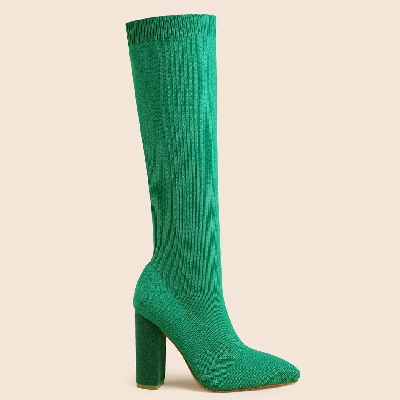 Knit Sock Boots for Women Knee High Pointed Toe Chunky Heel Over The Knee Boots Stretch Pull On Boots