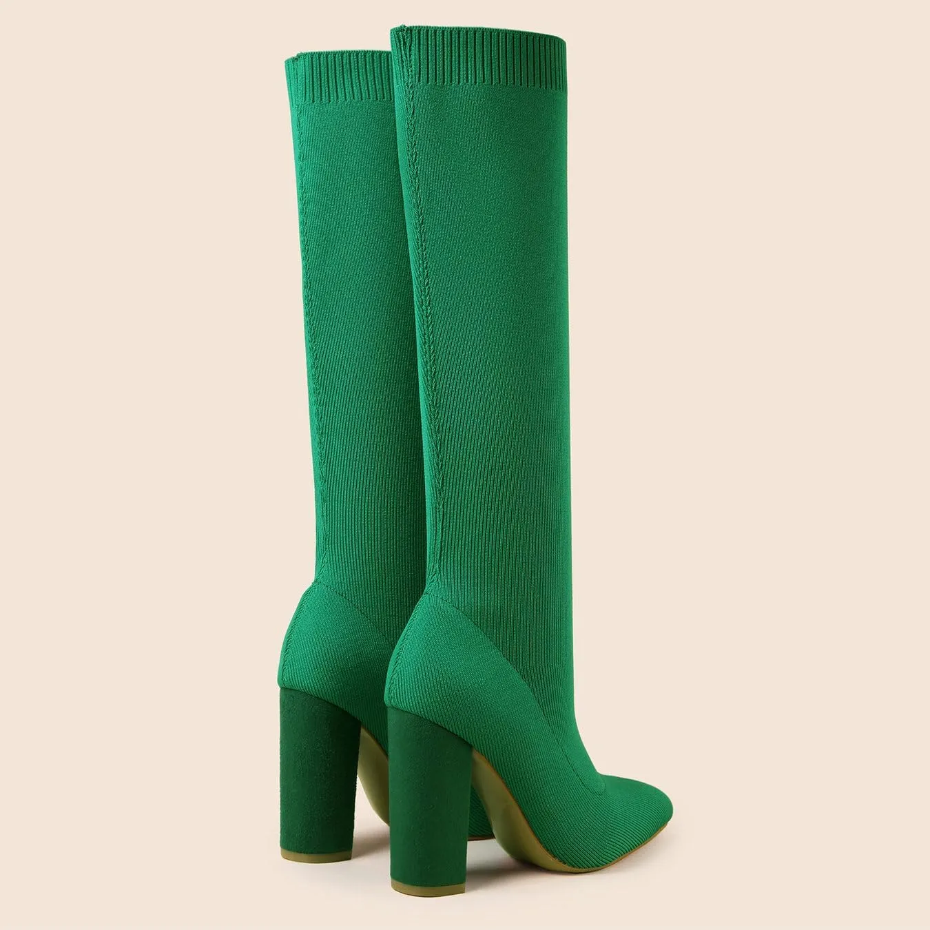 Knit Sock Boots for Women Knee High Pointed Toe Chunky Heel Over The Knee Boots Stretch Pull On Boots