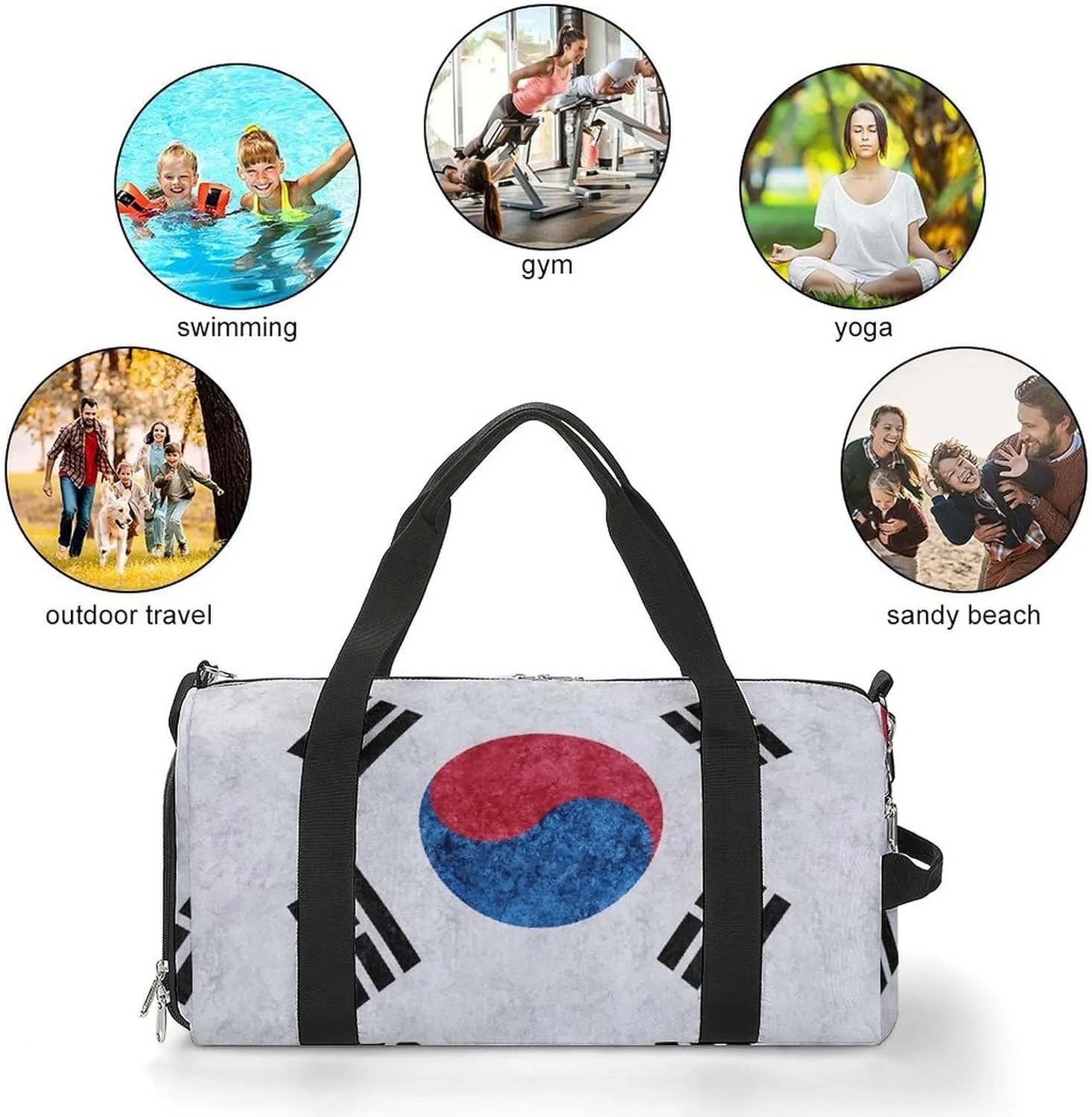 Korean Flag Textured Duffel Bag with Shoe Compartment and Wet Pocket Gym Weekender