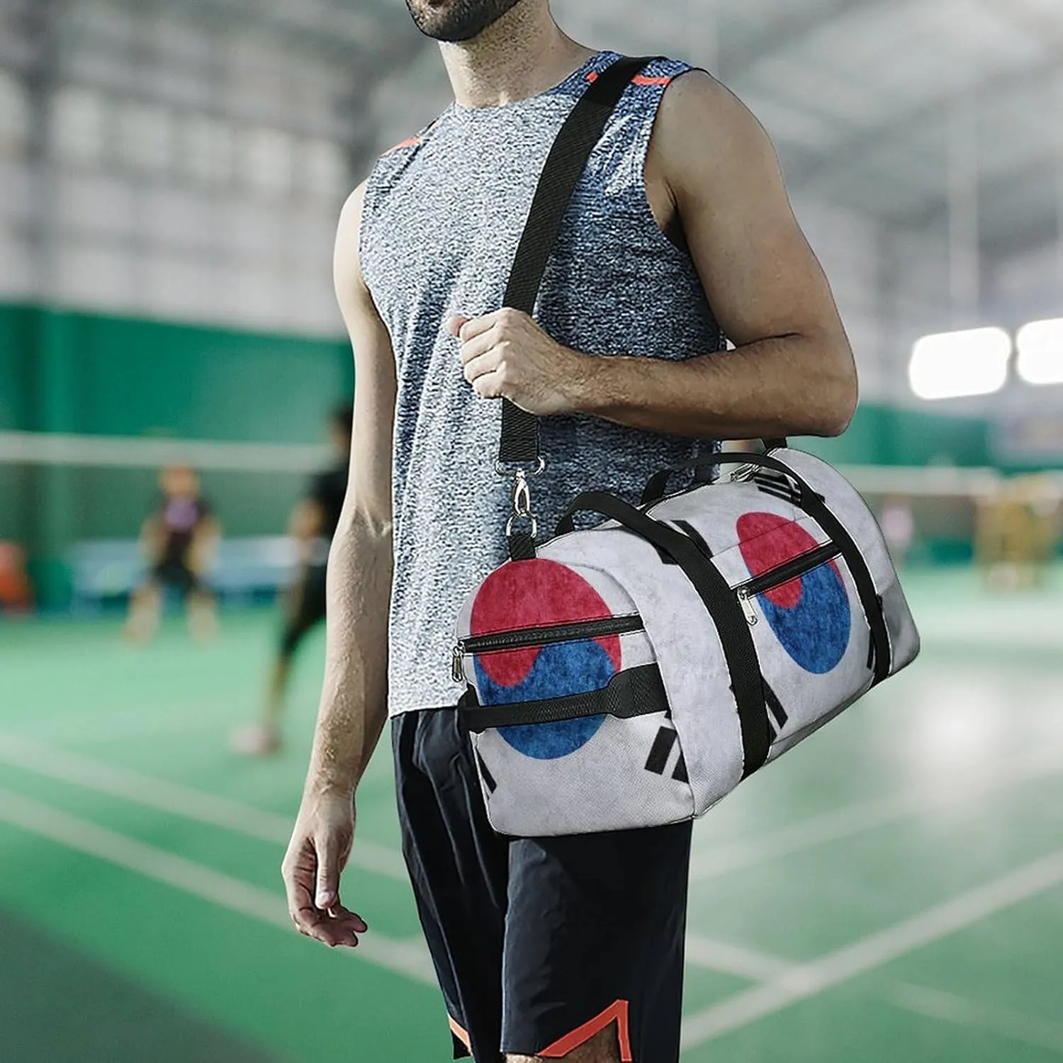 Korean Flag Textured Duffel Bag with Shoe Compartment and Wet Pocket Gym Weekender