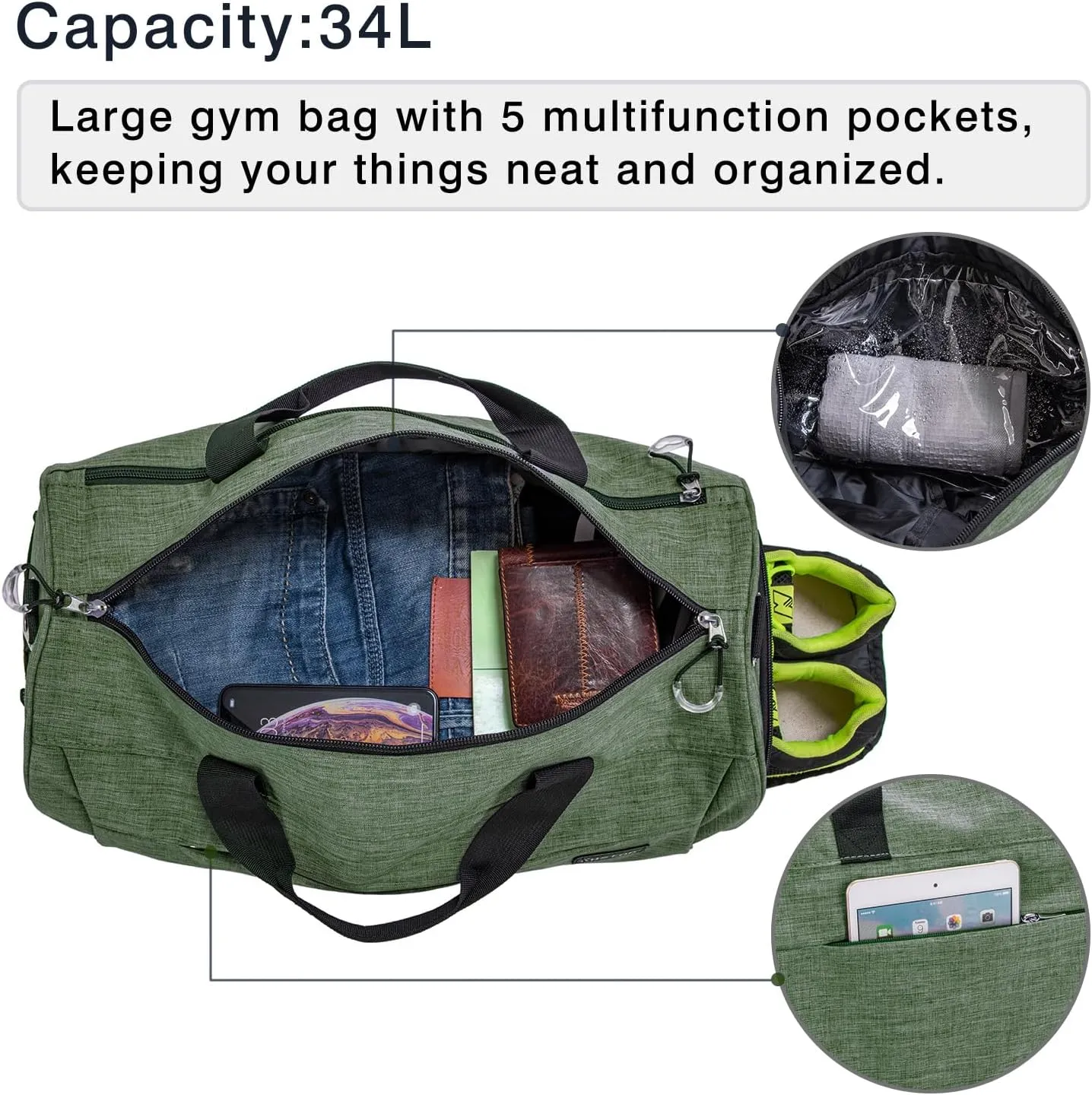Kuston Sports Small Gym Bag for Men and Women Travel Duffel Bag Workout Bag with Shoes Compartment&Wet Pocket
