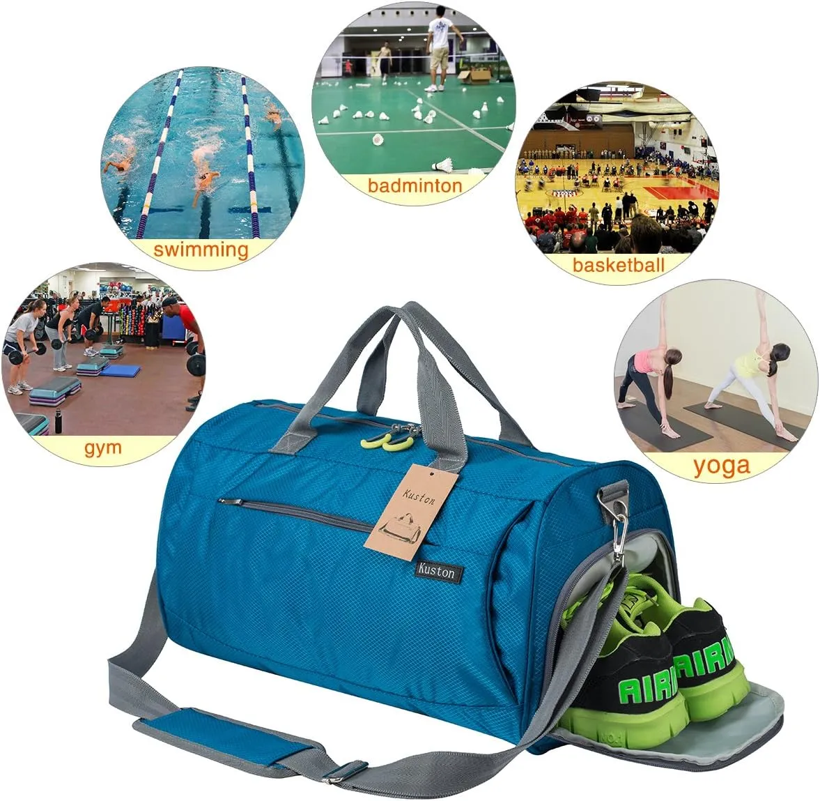 Kuston Sports Small Gym Bag for Men and Women Travel Duffel Bag Workout Bag with Shoes Compartment&Wet Pocket