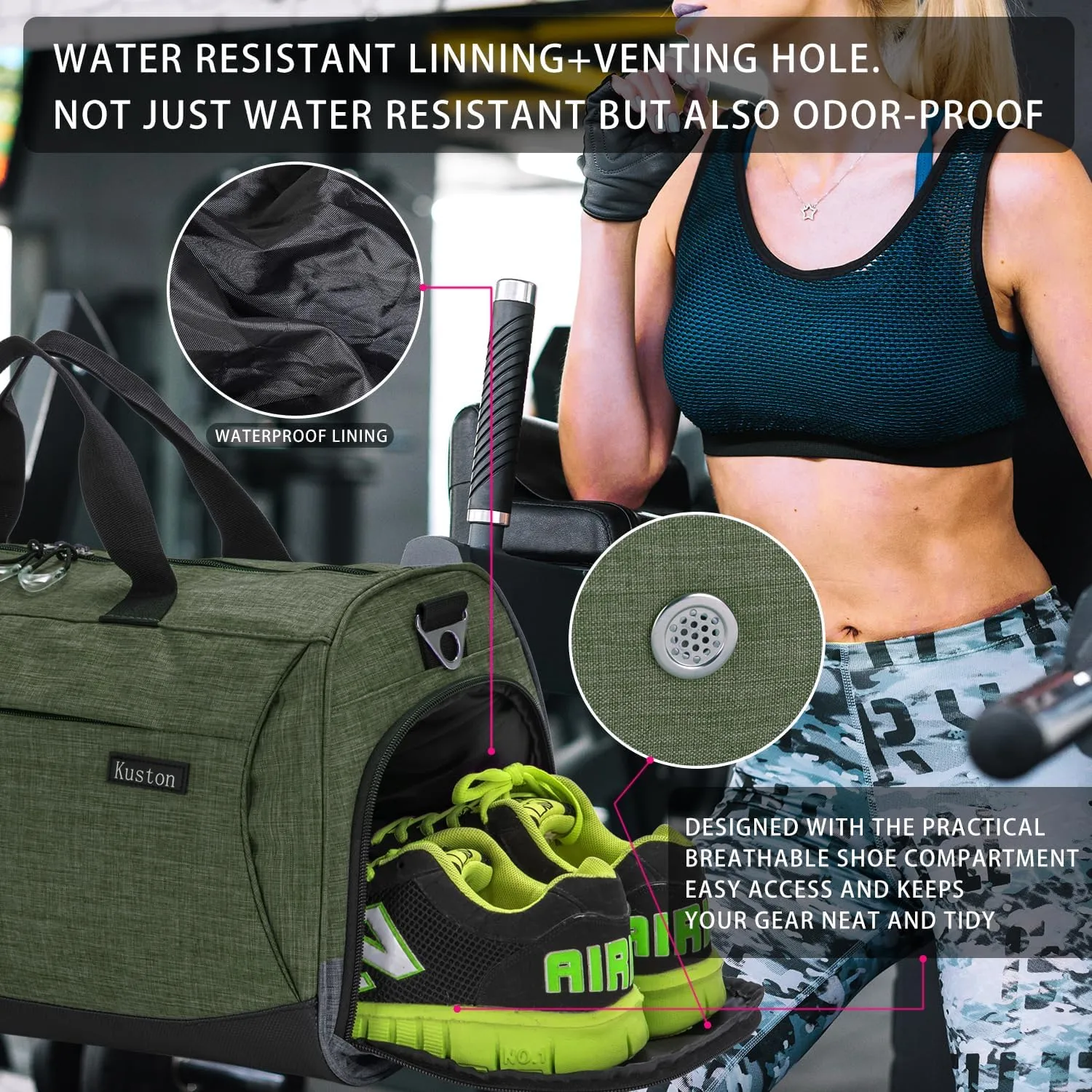 Kuston Sports Small Gym Bag for Men and Women Travel Duffel Bag Workout Bag with Shoes Compartment&Wet Pocket