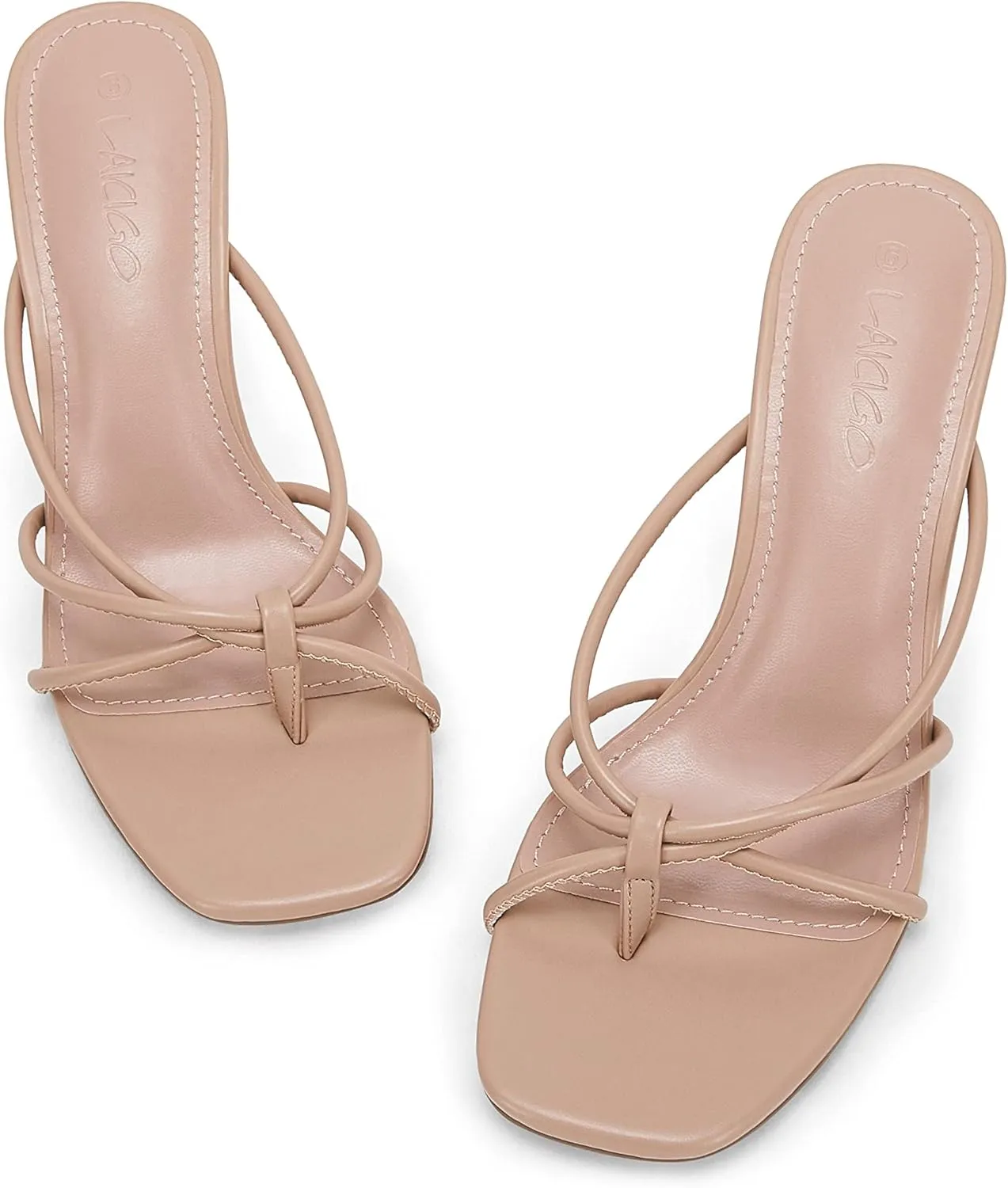 LAICIGO Women’s Square Open Toe Flip Flops Stiletto Heels Strappy Thong Slide on Slingback Mules Sandals