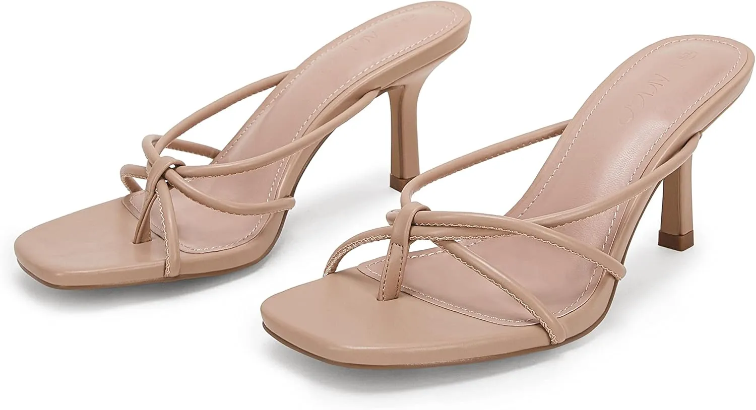 LAICIGO Women’s Square Open Toe Flip Flops Stiletto Heels Strappy Thong Slide on Slingback Mules Sandals
