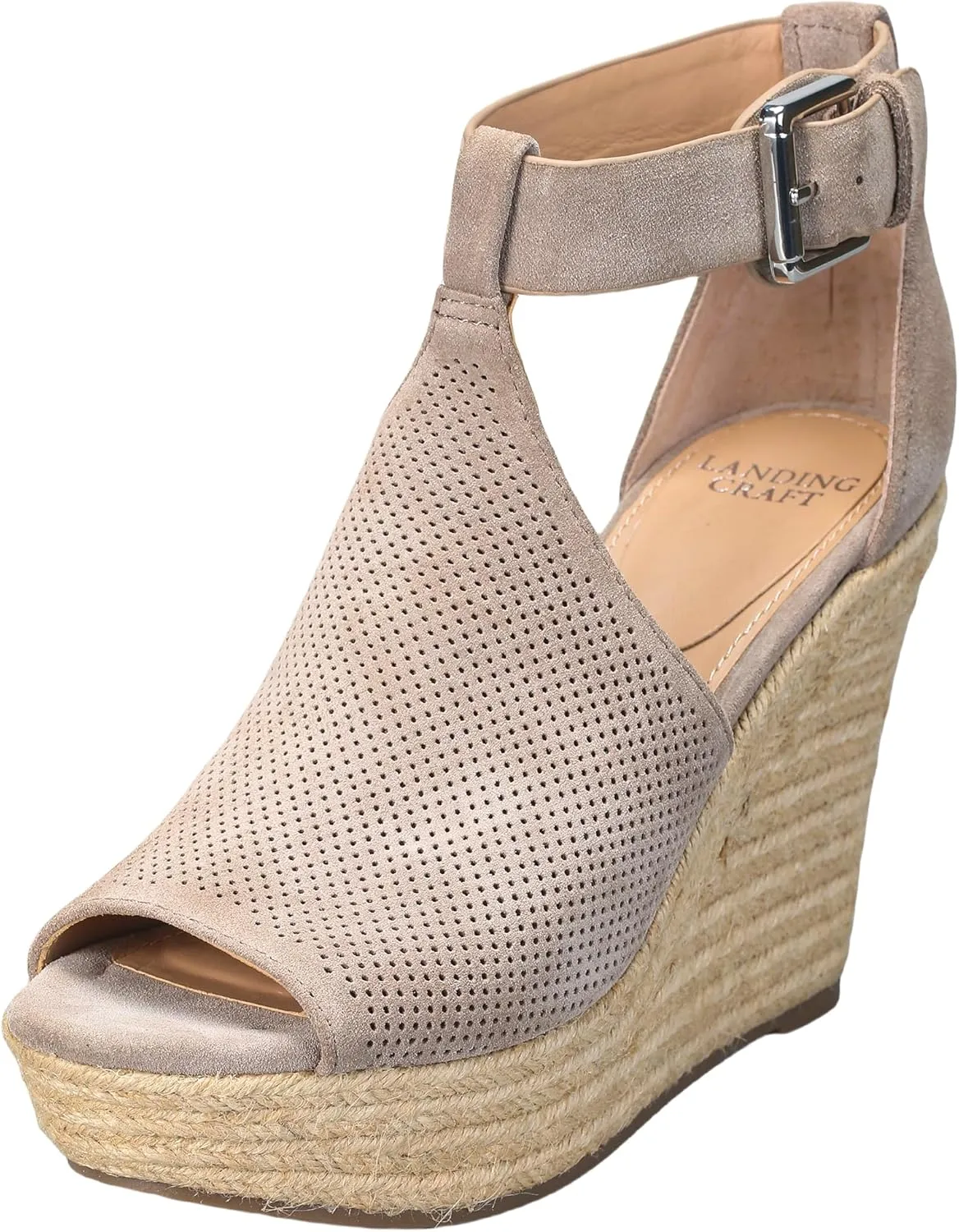 landing craft Women's Peep Toe Platform Sandals Summer Adjustable Buckle Ankle Strap Espadrilles Wedge Sandals
