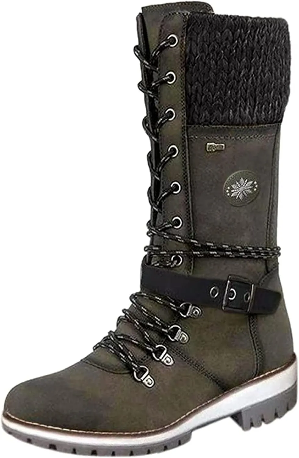 Lausiuoe Boots For Women Low Heel Mid Calf Pull On Winter Boots Side Zip Slouchy Western Cowboy Booties Non Slip Outdoor Shoes