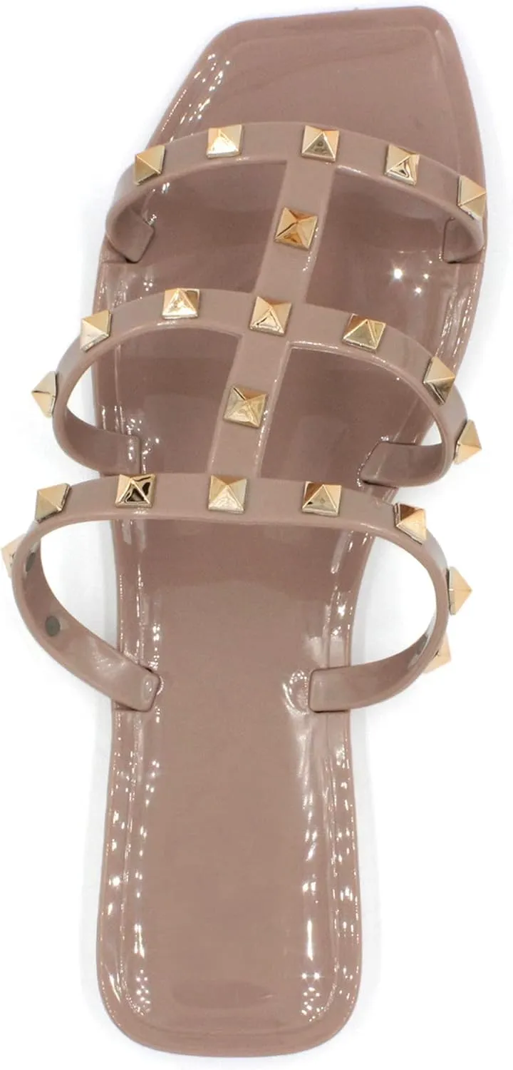 LAVRA Women’s Studded Sandals Bow T-Strap PVC Flip Flop Jelly Shoes