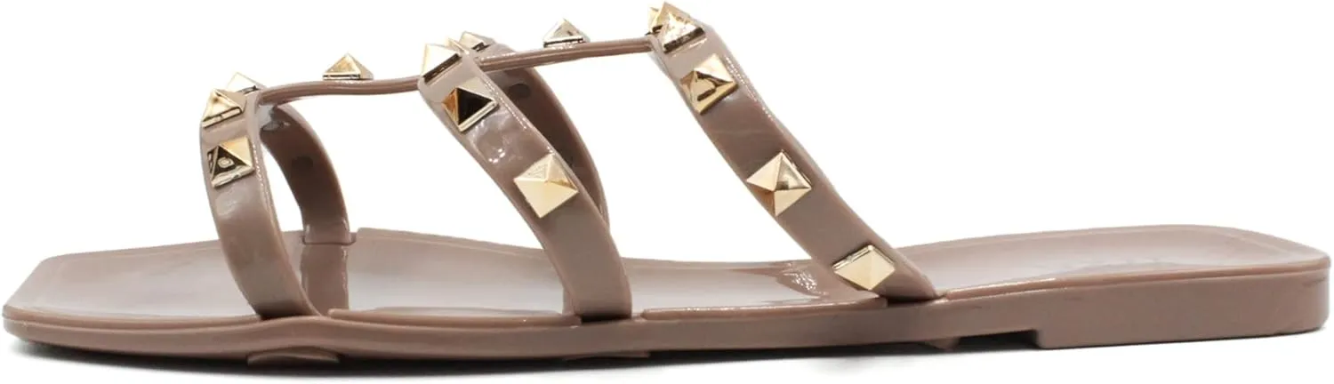 LAVRA Women’s Studded Sandals Bow T-Strap PVC Flip Flop Jelly Shoes