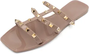 LAVRA Women’s Studded Sandals Bow T-Strap PVC Flip Flop Jelly Shoes