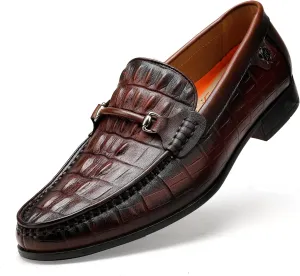 Leather Dress Shoes for Mens, Premium Crocodile Printed Formal Shoes Driving Fashion Party Slip-on Loafer for Men
