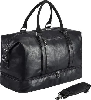 Leather Travel Bag with Shoe Pouch,Weekender Overnight Bag Waterproof Leather Large Carry On Bag Travel Tote Duffel Bag