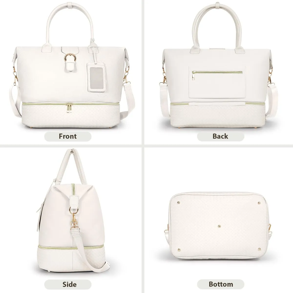 Leather Weekender Bags for Women, Travel Duffel Bag PU Overnight Bag Carry On Tote Bag with Shoe Compartment Wet Pocket