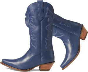 LEHOOR Cowboy Boots Women Embroidered Mid Calf Western Boots Stacked Low Heel Pointed Toe Pull On Cowgirl Boot 4-11 M US