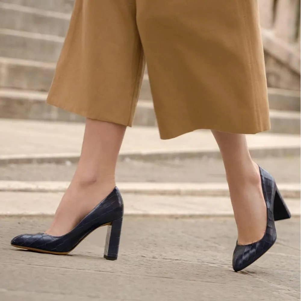 LEHOOR Women Chunky Block High Heel Pumps Shoes Pointed Closed Toe Slip On 3" Heels Dress Sandals Suede Crocodile Patent Leather Work Shoe Office Ladies Formal Dressy Wedding Party Retro 4-11 M US