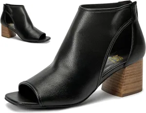 LEHOOR Women Chunky High Heel Booties Suede Open Toe Side Cut-Out Ankle Boots Back Zipper Matte 2” Block Stacked Heel Summer Casual Dress Heeled Ankle Sandal Booties Size 4-13 M US