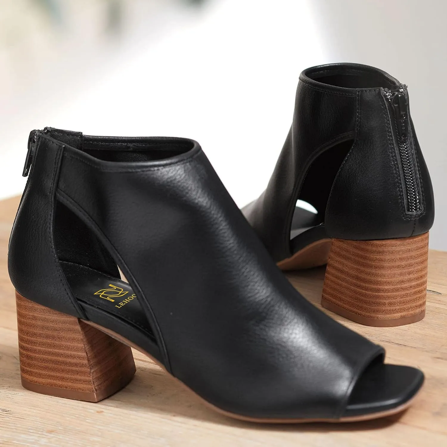 LEHOOR Women Chunky High Heel Booties Suede Open Toe Side Cut-Out Ankle Boots Back Zipper Matte 2” Block Stacked Heel Summer Casual Dress Heeled Ankle Sandal Booties Size 4-13 M US
