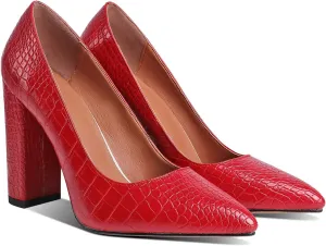 LEHOOR Women Chunky High Heel Pumps Pointed Toe Animal Print Suede Closed Toe Sandals 4 Inch Block Heel Slip On Dress Pumps Shoes Sexy Chic Office Ladies Evening Party 4-11 M US