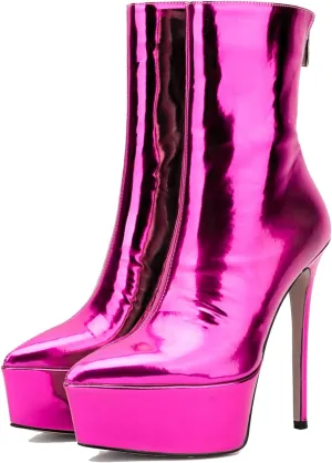 LEHOOR Women Platform Ankle Boots High Heels Pointed Closed Toe Zip Up Crocodile Boots 6 Inch Stiletto Heels Snakeskin Chelsea Booties Zipper Patent Leather Combat Boots Dressy Sexy Elegant 4-11 M US