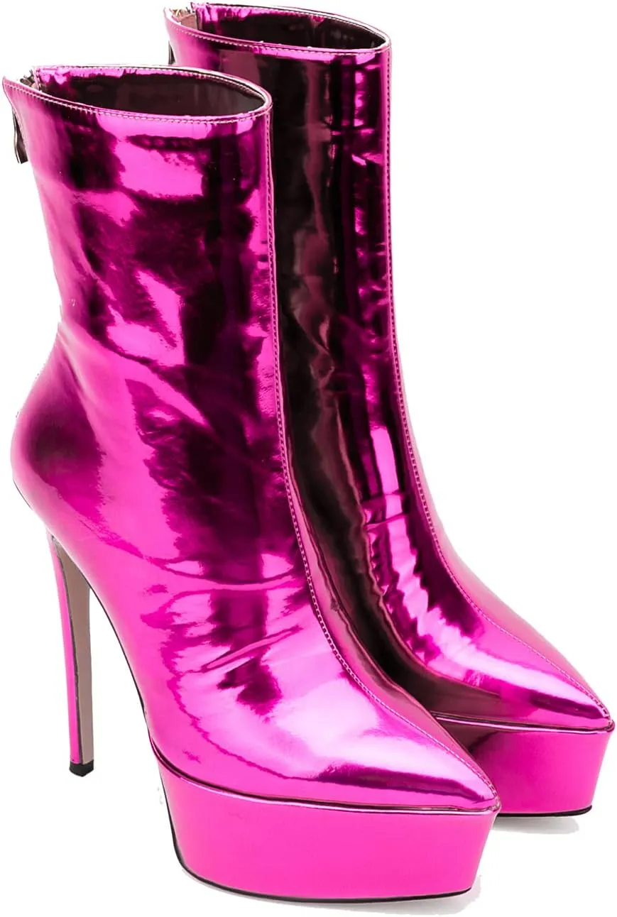 LEHOOR Women Platform Ankle Boots High Heels Pointed Closed Toe Zip Up Crocodile Boots 6 Inch Stiletto Heels Snakeskin Chelsea Booties Zipper Patent Leather Combat Boots Dressy Sexy Elegant 4-11 M US