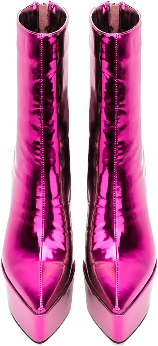 LEHOOR Women Platform Ankle Boots High Heels Pointed Closed Toe Zip Up Crocodile Boots 6 Inch Stiletto Heels Snakeskin Chelsea Booties Zipper Patent Leather Combat Boots Dressy Sexy Elegant 4-11 M US