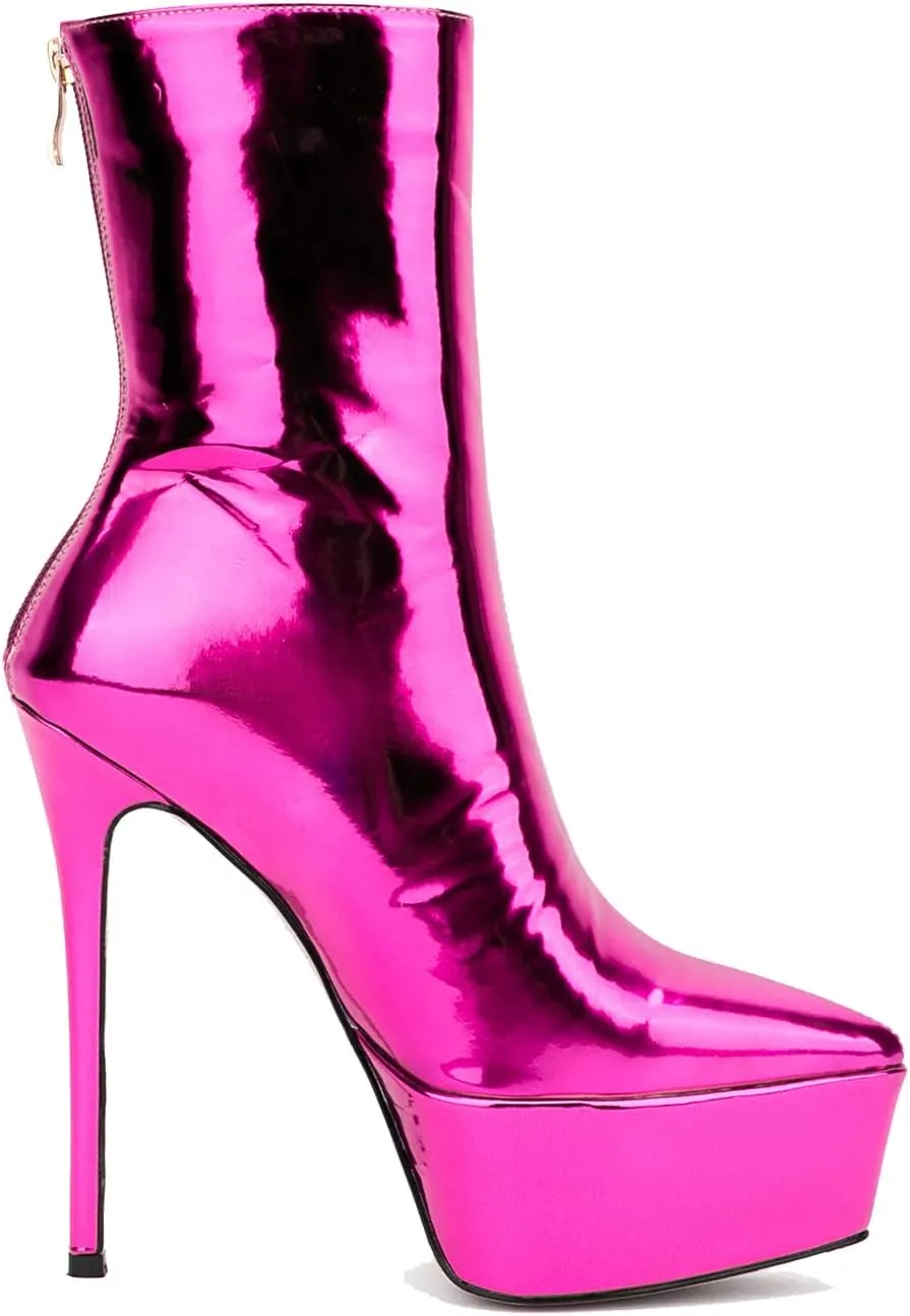 LEHOOR Women Platform Ankle Boots High Heels Pointed Closed Toe Zip Up Crocodile Boots 6 Inch Stiletto Heels Snakeskin Chelsea Booties Zipper Patent Leather Combat Boots Dressy Sexy Elegant 4-11 M US