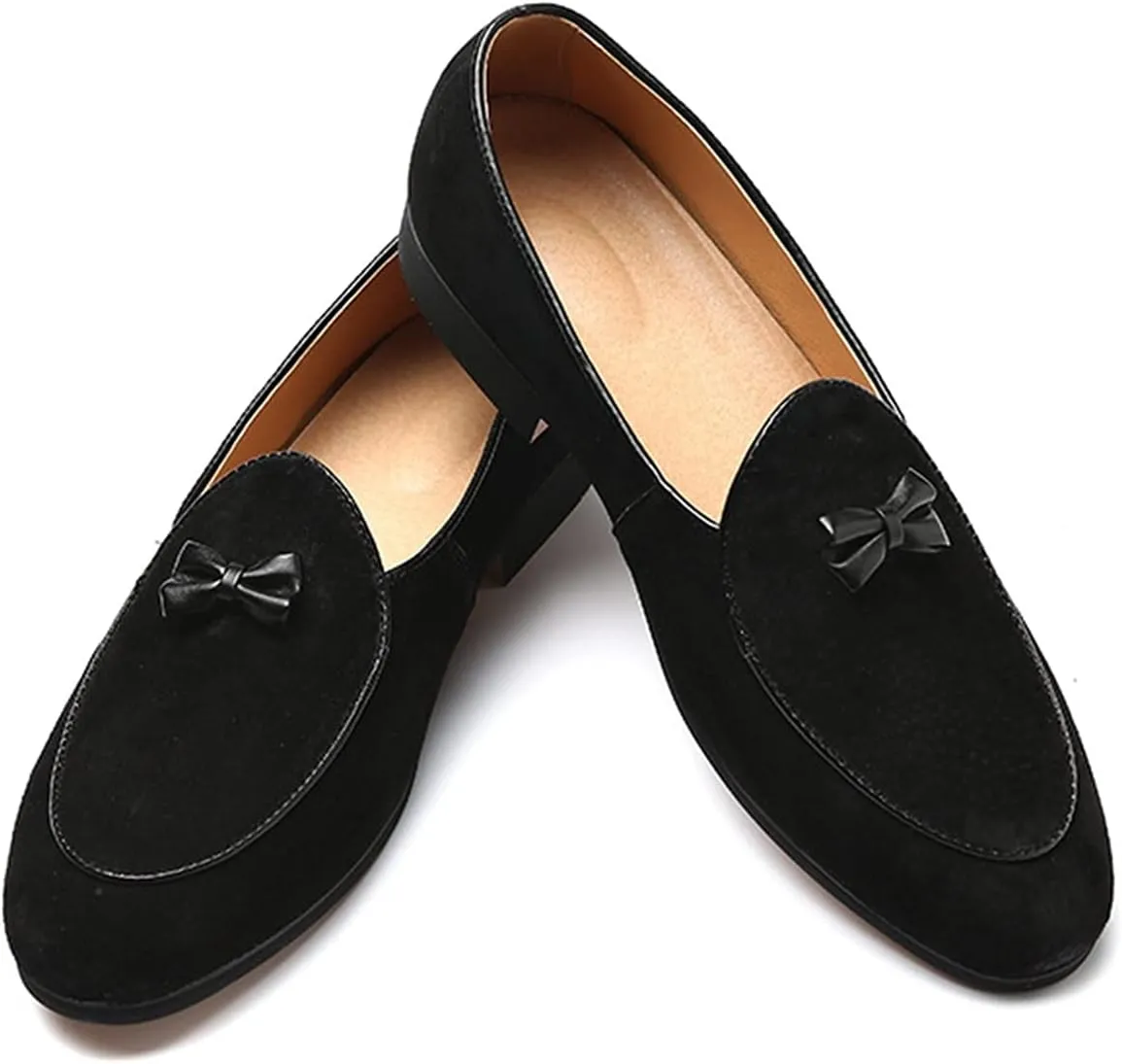 Leisure Loafers for Men Genuine Leather Slip on Apron Pointed Toe Shoes Bow Tassel Smoking Slipper Block Heel Solid Color Anti Slip Loafer Casual