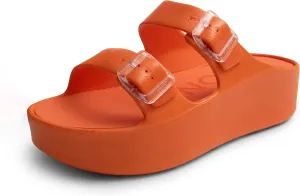 Lemon Jelly Women's Platform Sandals - Casual Double-Buckled Water-Friendly Wedges for Beach - Comfortable, Lightweight Slip-On Sandals for Ladies - Cute, Versatile Chunky Summer Slides