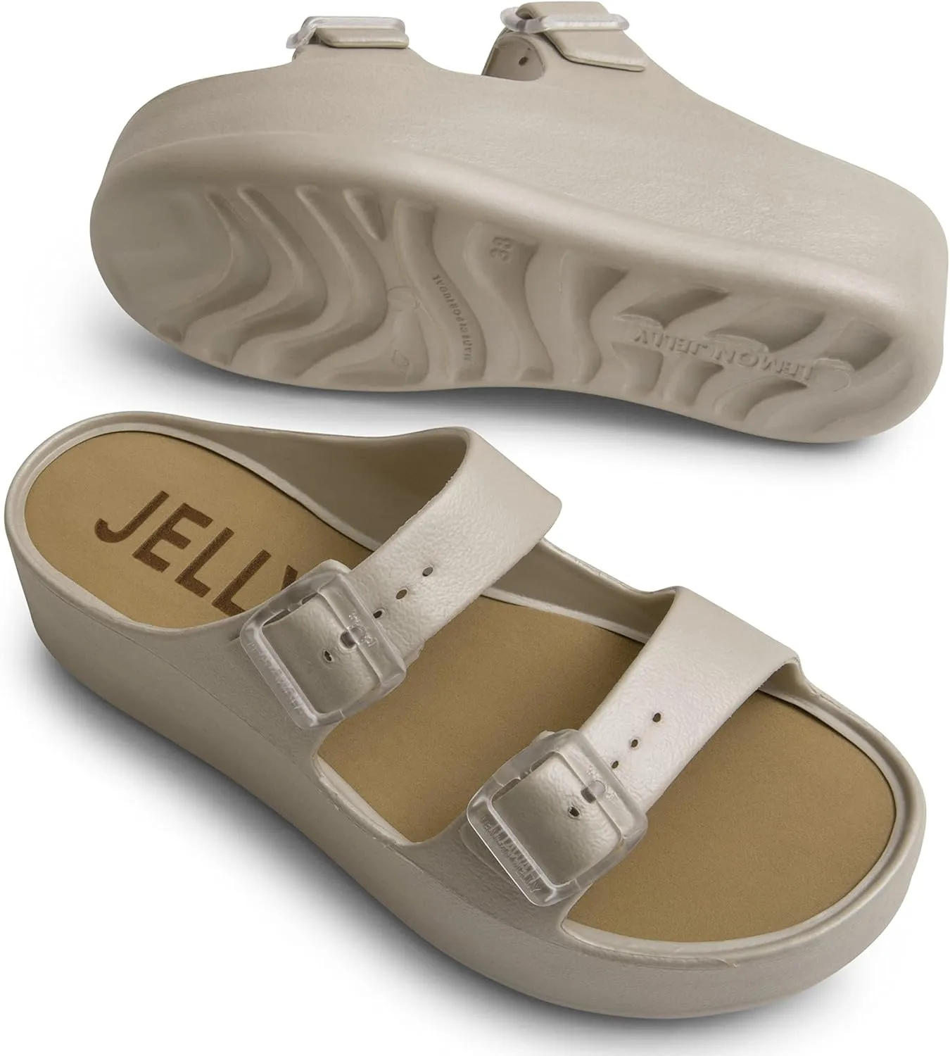 Lemon Jelly Women's Platform Sandals - Casual Double-Buckled Water-Friendly Wedges for Beach - Comfortable, Lightweight Slip-On Sandals for Ladies - Cute, Versatile Chunky Summer Slides