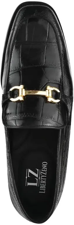 LIBERTYZENO Mens Crocodile Print Genuine Leather Adults Noble Penny Loafers Slip On Shoes for Easter Gift