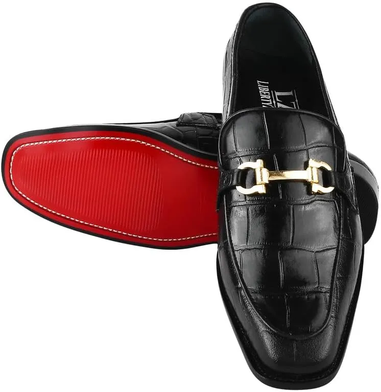 LIBERTYZENO Mens Crocodile Print Genuine Leather Adults Noble Penny Loafers Slip On Shoes for Easter Gift