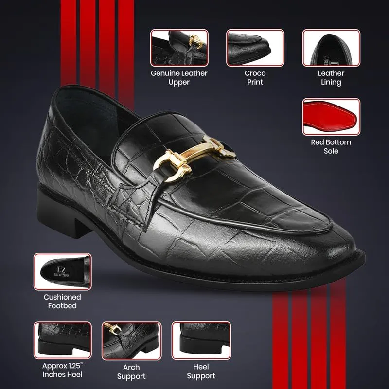 LIBERTYZENO Mens Crocodile Print Genuine Leather Adults Noble Penny Loafers Slip On Shoes for Easter Gift
