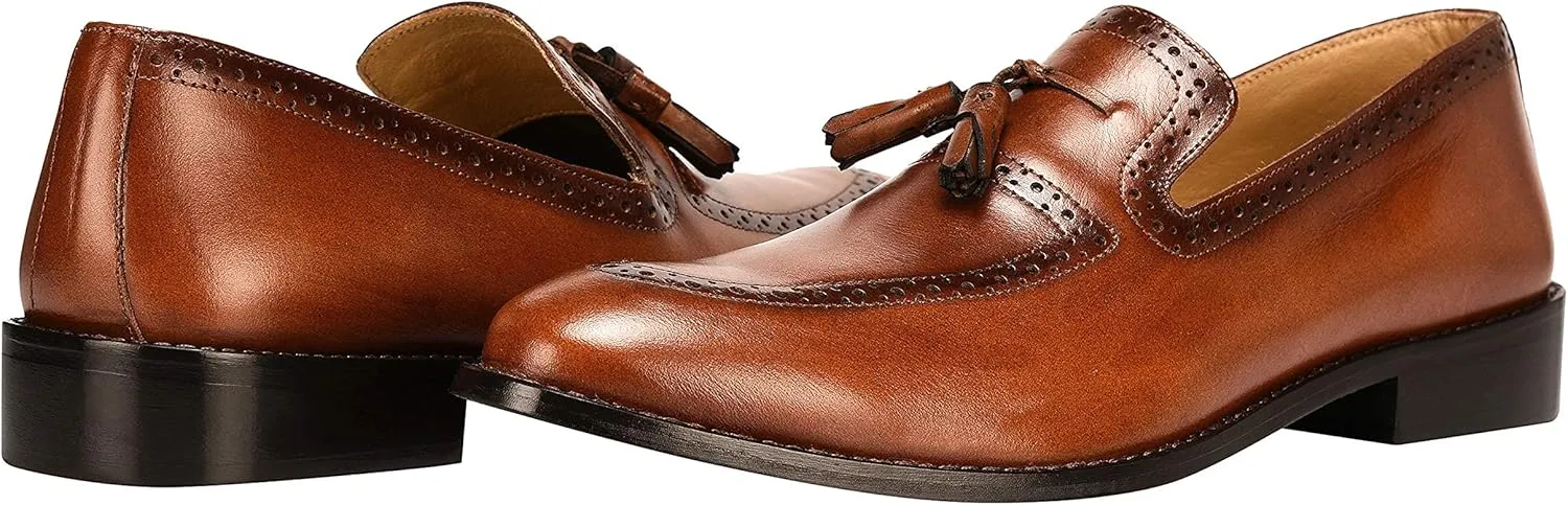 LIBERTYZENO Mens Genuine Leather Adults Tassel Loafer Slip On Dress Shoes for Prom Graduation