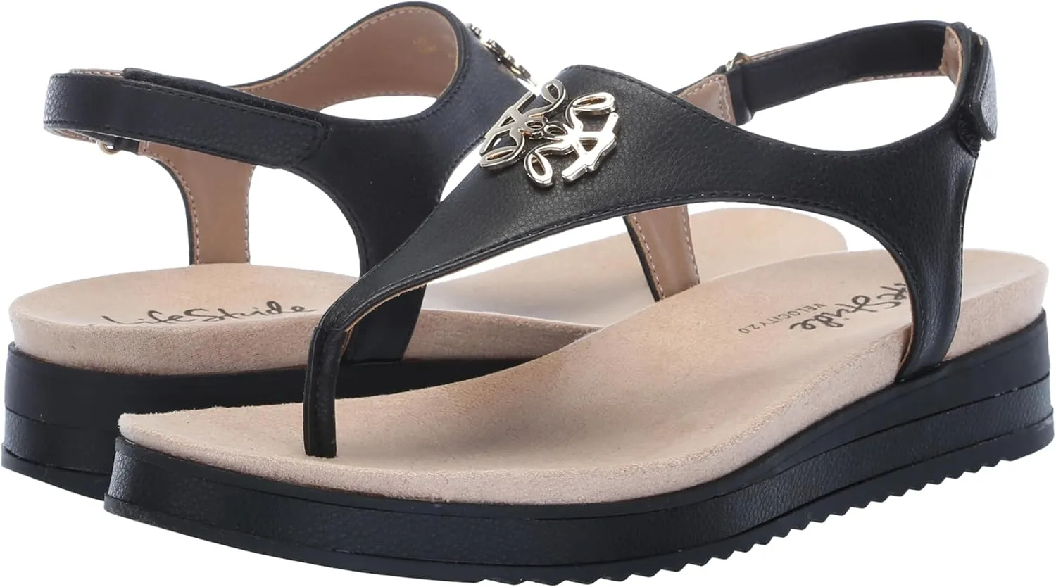 LifeStride Womens Zeeta Metallica T Strap Casual Sandals Casual Low Heel 1-2" - Beige