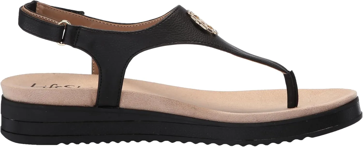 LifeStride Womens Zeeta Metallica T Strap Casual Sandals Casual Low Heel 1-2" - Beige