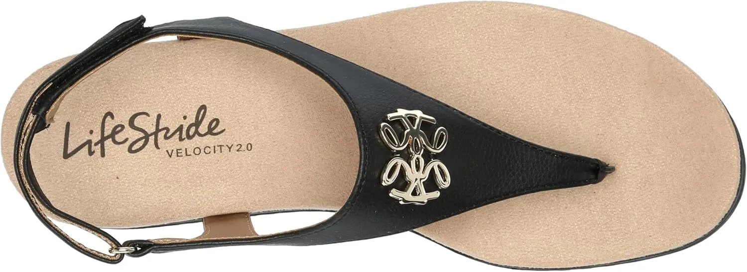 LifeStride Womens Zeeta Metallica T Strap Casual Sandals Casual Low Heel 1-2" - Beige