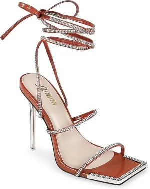 Liliana Women Lace Up Rhinestone High Heel Sandals