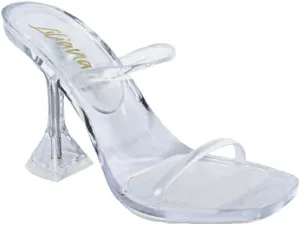 Liliana Women's Double Strap Jelly Sandals, Transparent Spool Heels Mina-1