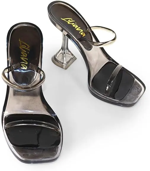 Liliana Women's Double Strap Jelly Sandals, Transparent Spool Heels Mina-1