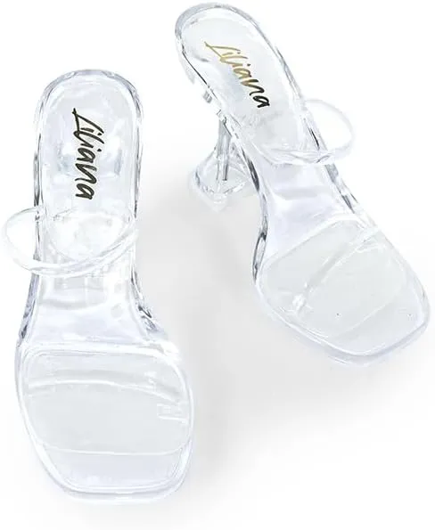 Liliana Women's Double Strap Jelly Sandals, Transparent Spool Heels Mina-1