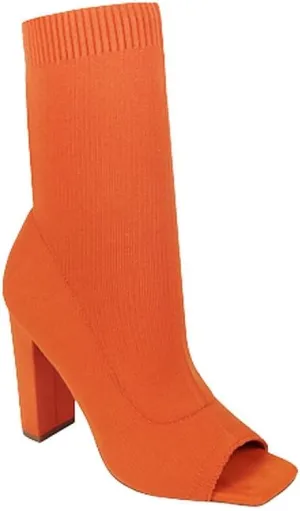 Liliana Women's Knit Stretch Peep Toe Chunky Heel Ankle Bootie