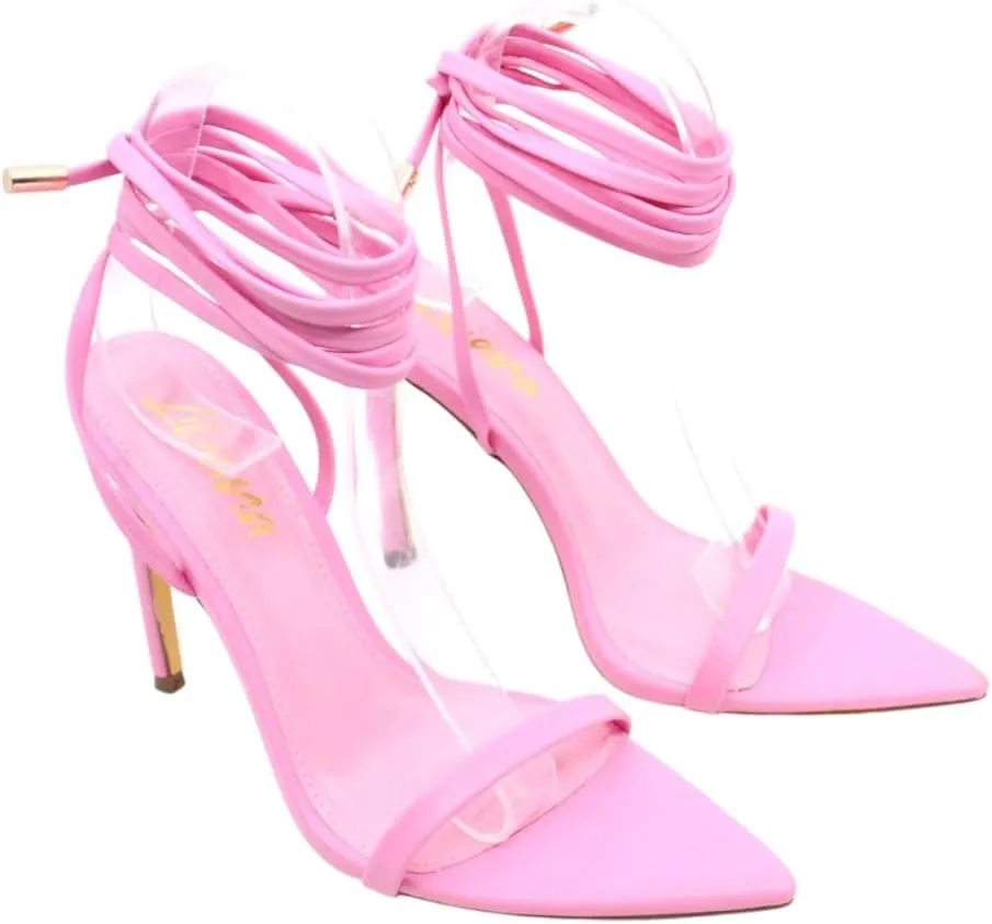 Liliana Women's Lace-Up Heels Sandals Strappy Pointed Toe Stiletto High Heel Sandals-Metallic Shoes