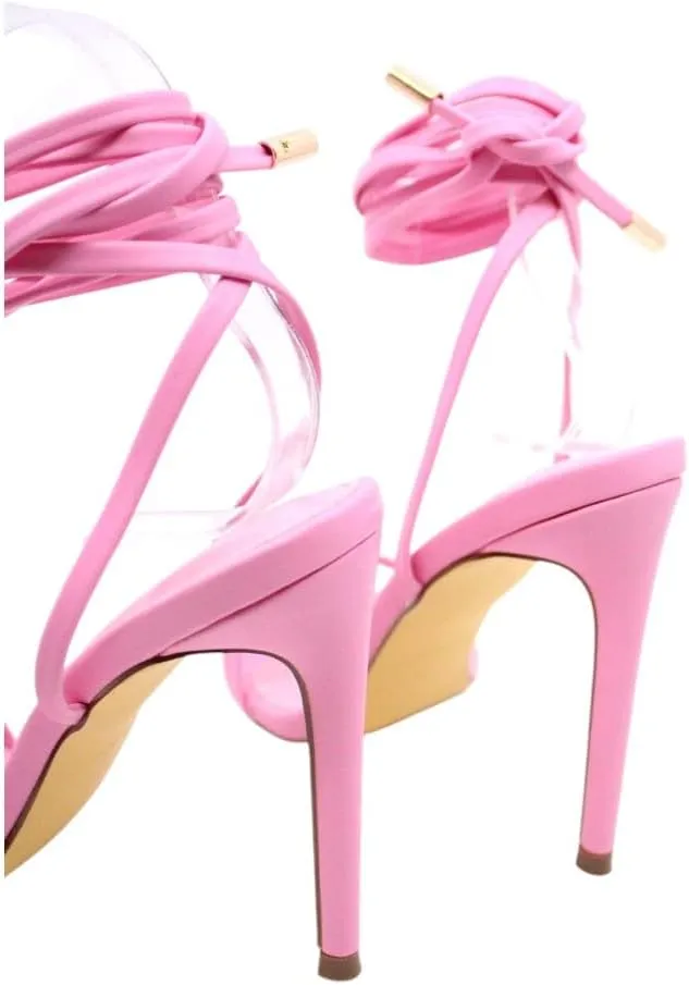 Liliana Women's Lace-Up Heels Sandals Strappy Pointed Toe Stiletto High Heel Sandals-Metallic Shoes